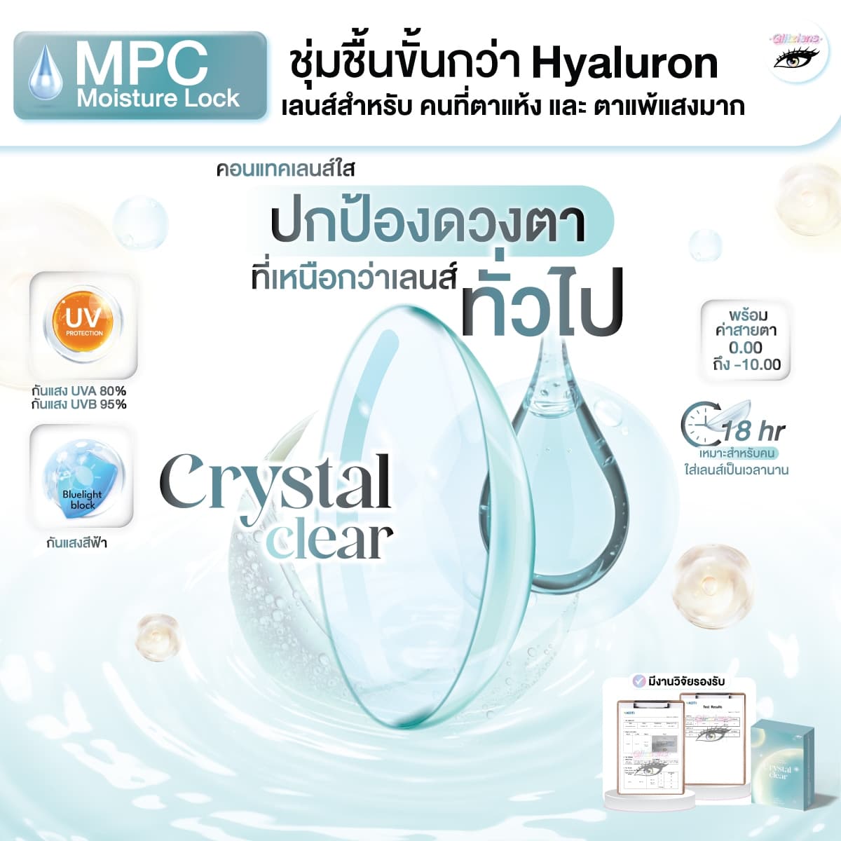 Glitzlens Crystal Clear ใส — คอนแทคเลนส์สี MPC มอยส์เจอร์ล็อค รายเดือน